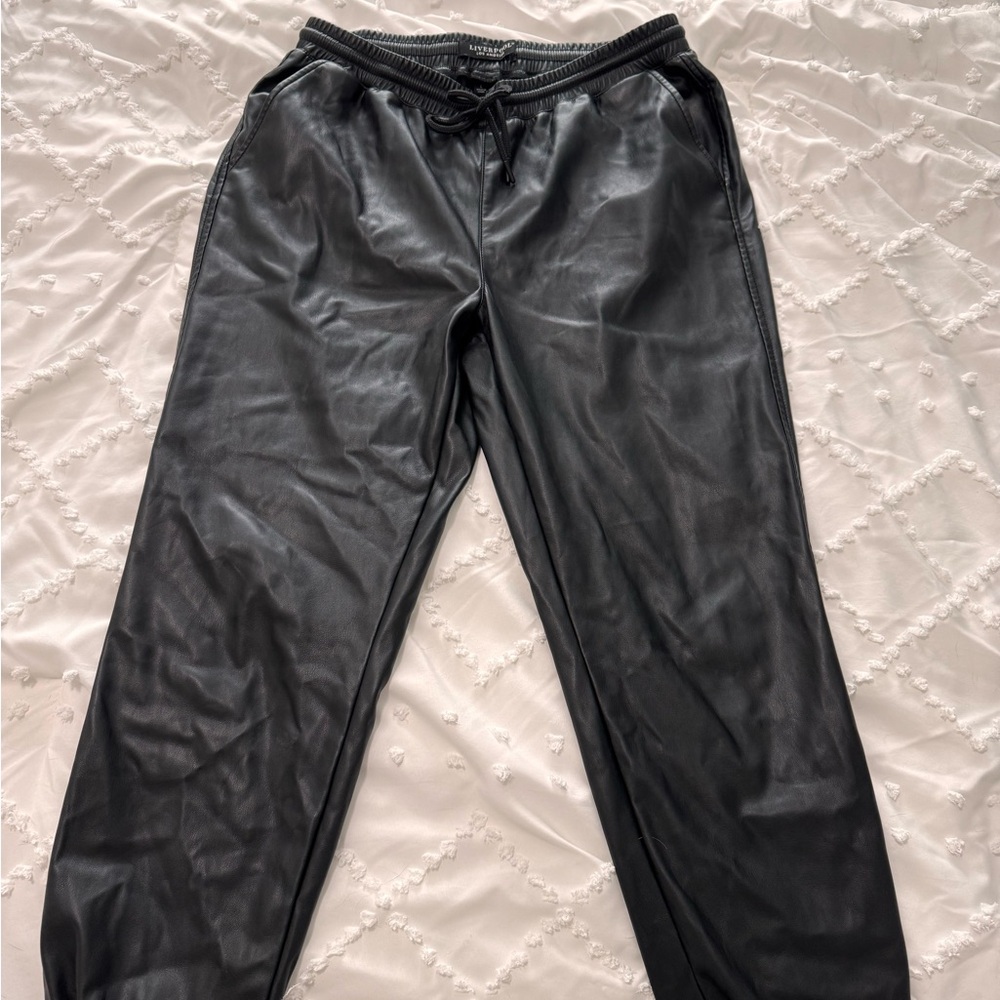 Womens's Faux Leather Black Joggers